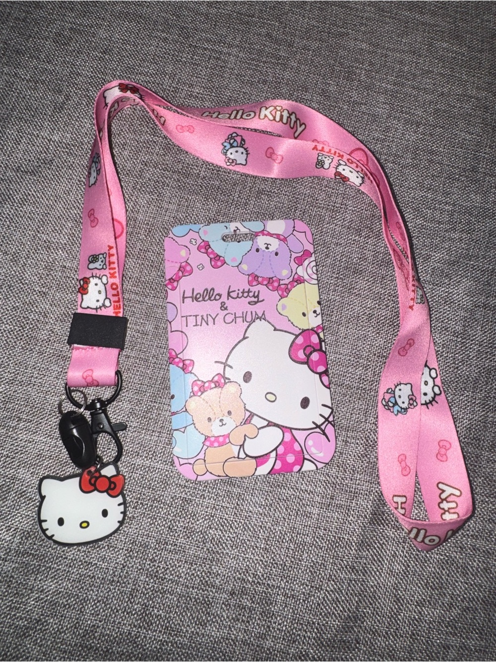 Hello Kitty Pink Lanyard with ID Card Holder and Character Charm